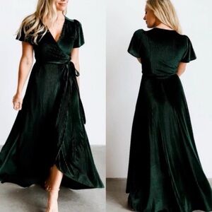 Baltic Born Dark Green Velvet Wrap Maxi Dress